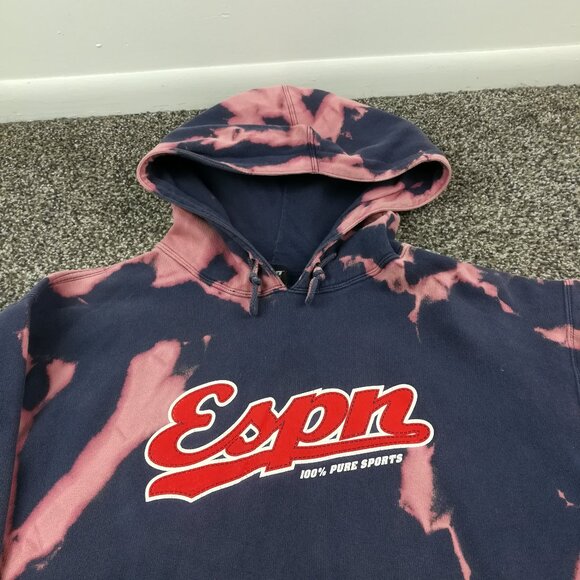 Vintage ESPN Hoodie Puff Print Acid Wash Script Spellout Sweatshirt Mens Large